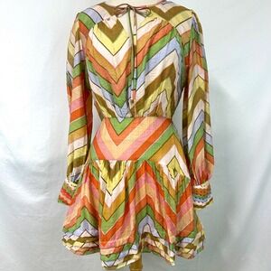 CIEBON Emerie Rainbow Chevron Stripe Long Sleeve Mini Peasant Dress Women S Boho